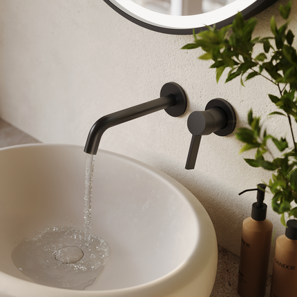 Robinet de lavabo encastré design avec installation murale - noir - Centaure