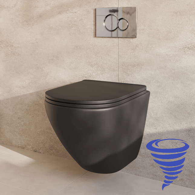Toilettes suspendues sans bride avec réservoir encastré - Noir - Linea