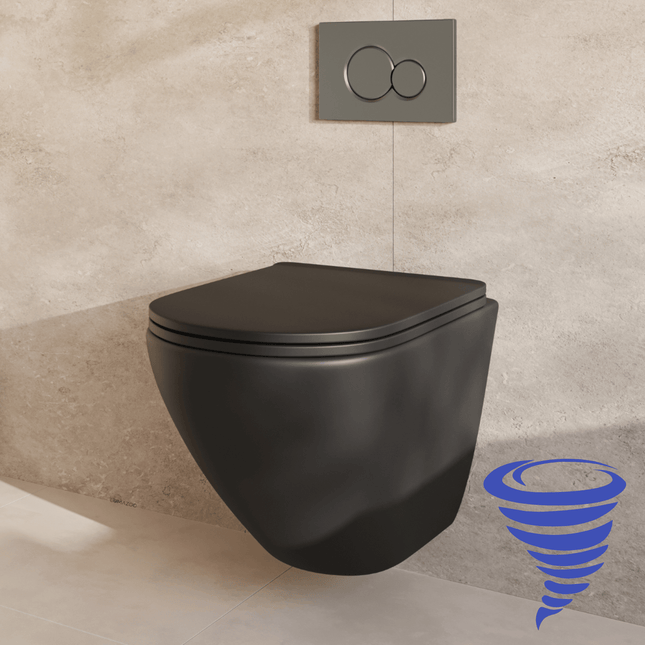 Toilette suspendue design rond avec réservoir encastré - noir - Linea