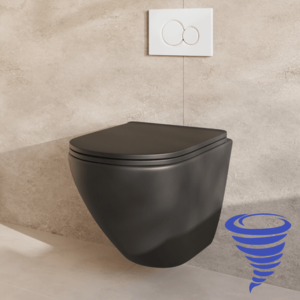 WC suspendu avec réservoir encastré - Rond noir - Linea