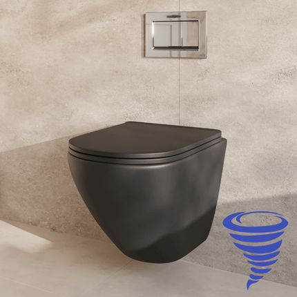 Toilette suspendue design sans bride avec réservoir encastré - Noir - Linea