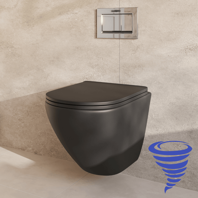 Toilette suspendue design sans bride avec réservoir encastré - Noir - Linea