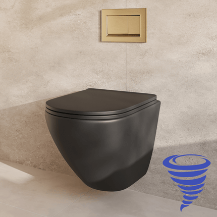 WC suspendu sans rebord avec réservoir encastré - noir - Linea