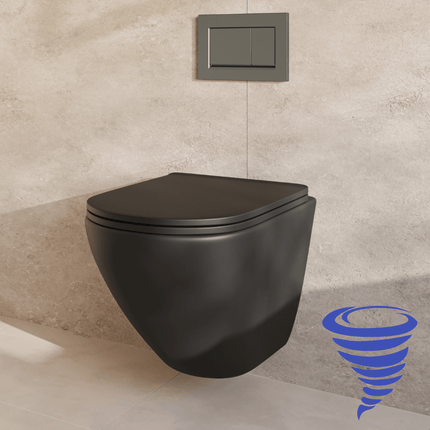 Toilette suspendue sans bride avec réservoir encastré - Noir - Linea