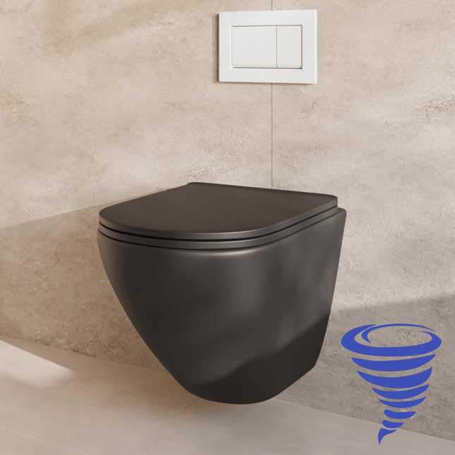 Toilette suspendue design rond avec réservoir encastré - noir - Linea