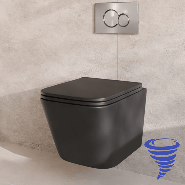 Toilette suspendue carré avec réservoir encastré - Noir - Linea