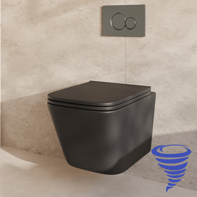 WC suspendu design carré avec réservoir encastré - Noir - Linea
