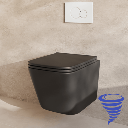 Toilette suspendue design carré avec réservoir encastré - Noir - Linea