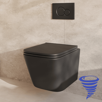 Toilette suspendue design sans bride avec réservoir encastré - Noir - Linea
