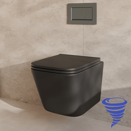 Toilette suspendue sans bride avec réservoir encastré - Noir - Linea