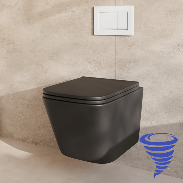 Toilette suspendue sans bride avec réservoir encastré - Noir - Linea