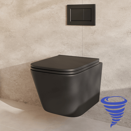 Toilette suspendue design carré avec réservoir encastré - Noir - Linea
